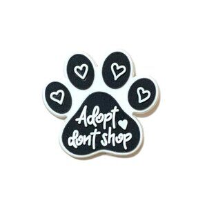 Dog Paw Print Adopt Don't Shop Heart Black White Croc Shoe Charm Jibbitz